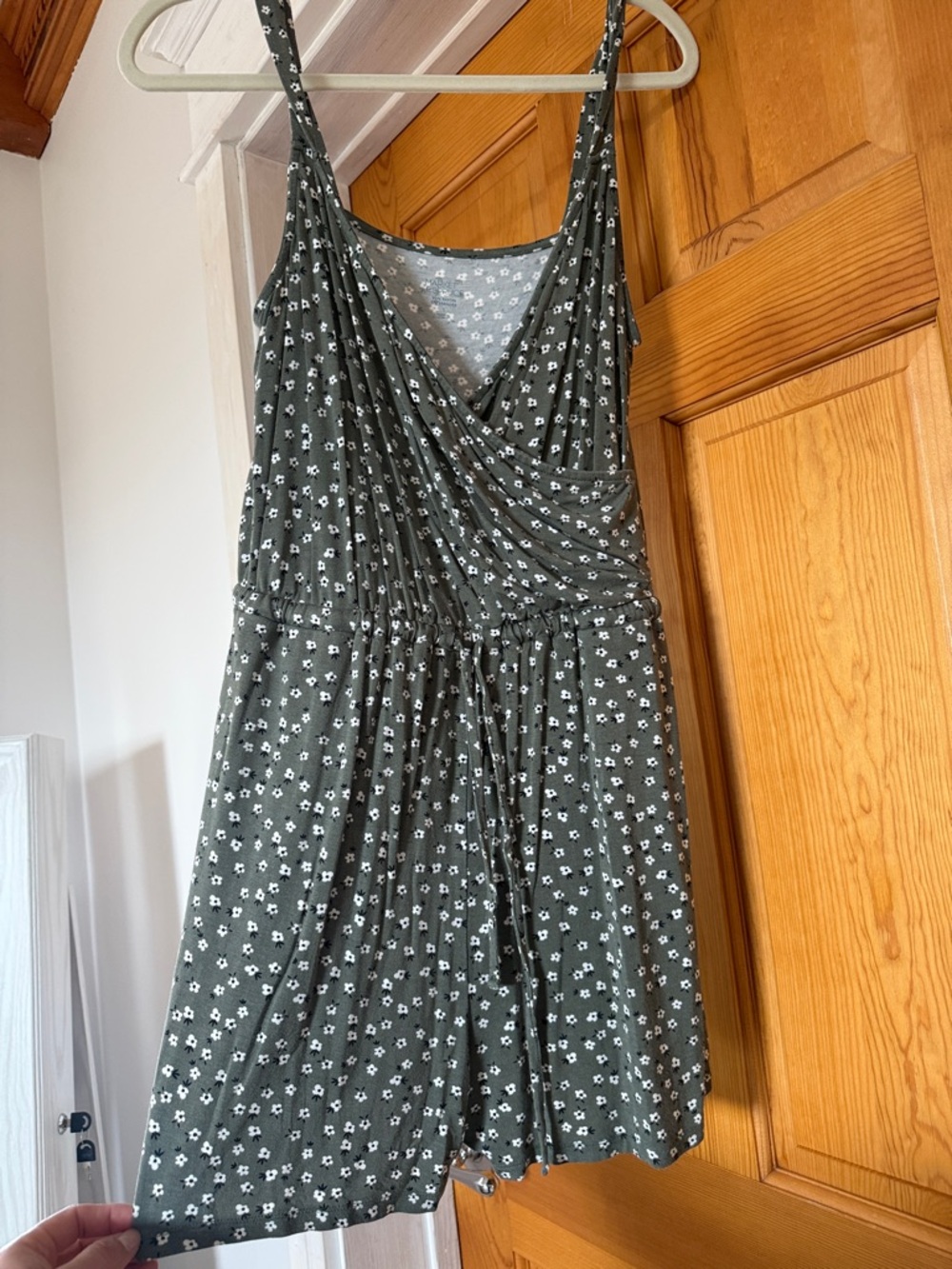 Sleeveless Olive Green Floral Wrap romper